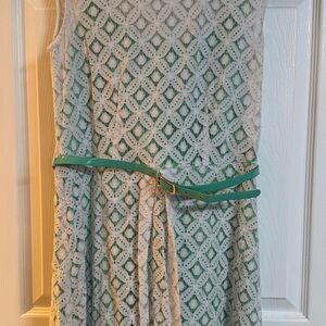 Green and White Lace Dress with Belt